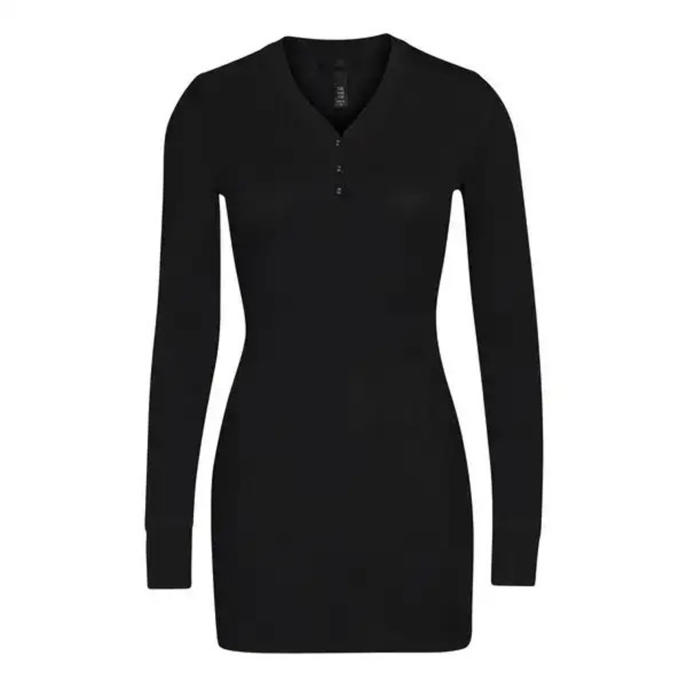 SKIMS Sleep Henley Dress Onyx